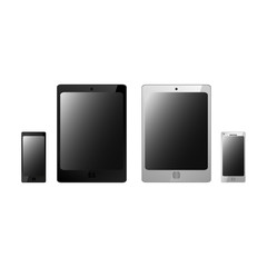 black and white tablet and smartphone vector mockup, phone template with white black screen over white, vector illustration