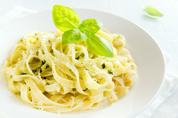 Tagliatelle pasta with pesto sauce