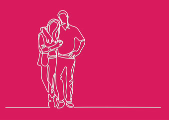 continuous line drawing of standing couple