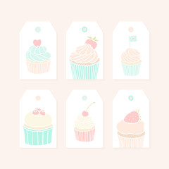 Cute gift tags with cupcakes. Hand drawn illustrations