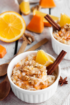 rice pudding with pumpkin and orange