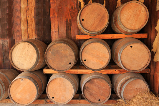 Oak barrels for fermentation wine.