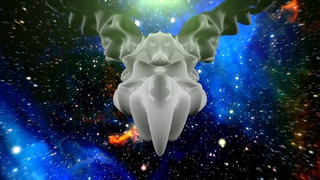 A gray stream of three-dimensional matter flows through outer space, an alien form of unknown origin