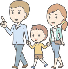 Illustration of a couple walking in hand with a child