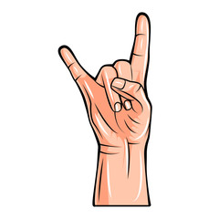 Rock on hand sign. Vector illustration isolated on white