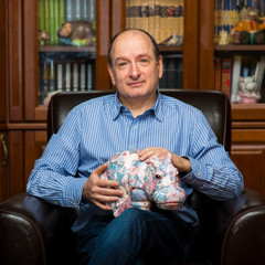 the collector and his hippos in a private collection
