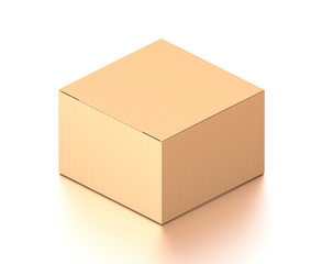 Brown corrugated cardboard box from isometric angle. Blank, horizontal, and rectangle shape.