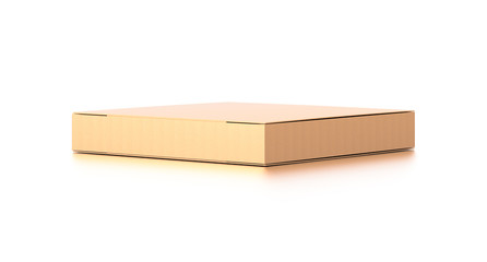 Brown corrugated cardboard box from side angle. Blank, horizontal, and rectangle shape.