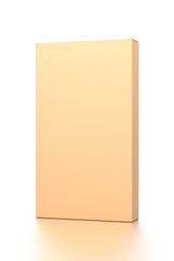 Brown corrugated cardboard box from front far side angle. Blank, vertical, and rectangle shape.