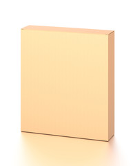 Brown corrugated cardboard box from top front far side angle. Blank, vertical, and rectangle shape.