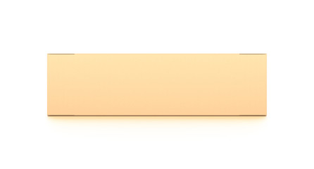 Brown corrugated cardboard box from front angle. Blank, horizontal, and rectangle shape.