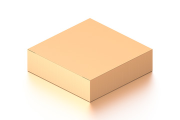 Brown corrugated cardboard box from isometric angle. Blank, horizontal, and rectangle shape.