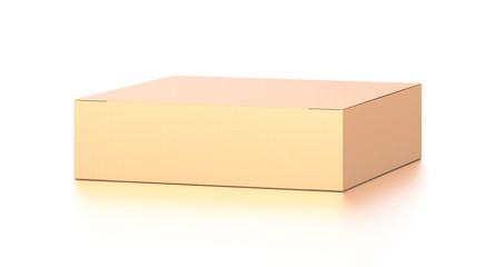 Brown corrugated cardboard box from top front far side angle. Blank, horizontal, and rectangle shape.