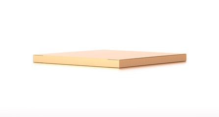 Brown corrugated cardboard box from side angle. Blank, horizontal, thin, and rectangle shape.