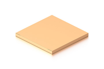 Brown corrugated cardboard box from isometric angle. Blank, horizontal, thin, and rectangle shape.