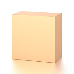 Brown corrugated cardboard box from top front far side angle. Blank, vertical, and rectangle shape.