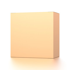 Brown corrugated cardboard box from front far side angle. Blank, vertical, and rectangle shape.