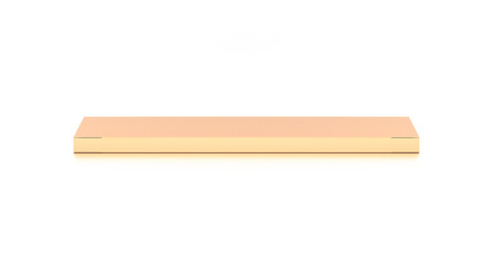 Brown corrugated cardboard box from top front angle. Blank, horizontal, thin, long and rectangle shape.