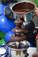 fuente de chocolate fountain, chocolate, fondue, fruit, 