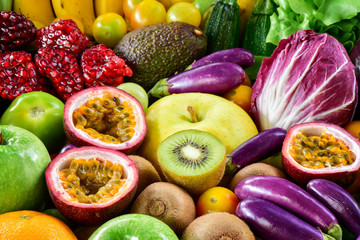 Various fresh fruits and vegetables for eating healthy