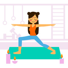 Vector illustration. Woman practicing yoga. In asana Vrikshasana.