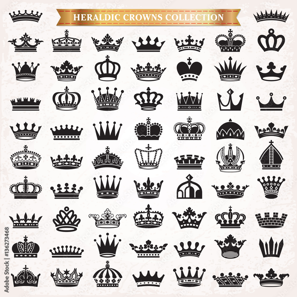 Wall mural Big set of crown heraldic silhouette icons vector