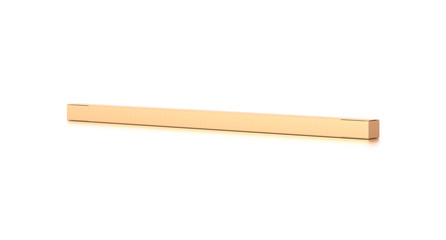 Brown corrugated cardboard box from side angle. Blank, horizontal, thin, long and rectangle shape.