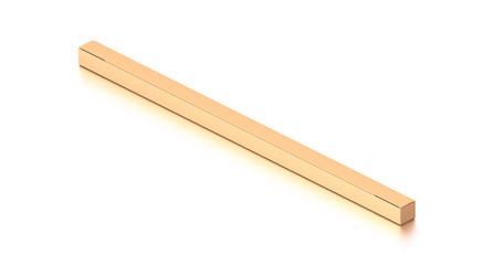 Brown corrugated cardboard box from isometric angle. Blank, horizontal, thin, long and rectangle shape.