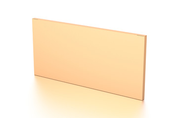 Brown corrugated cardboard box from top side angle. Blank, horizontal, thin, and rectangle shape.