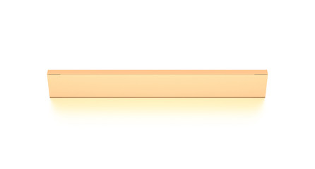 Brown corrugated cardboard box from top front closeup angle. Blank, horizontal, thin, long and rectangle shape.