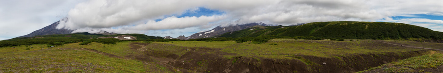 Panorama of Avachinskaya group Volcano on Kamchatka Peninsula