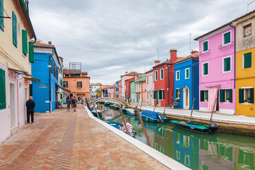 Cloudy view of Burano island, famous Venice landmark, Veneto region, Italy.