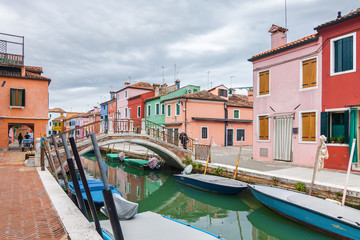 Fototapeta na wymiar Cloudy view of Burano island, famous Venice landmark, Veneto region, Italy.