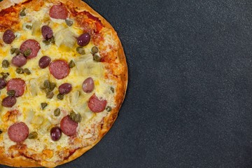 Delicious italian pizza served on grey background