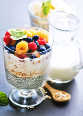 milk with chia seeds and berries