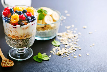 milk with chia seeds and berries