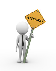 3d man holding giveaway roadsign