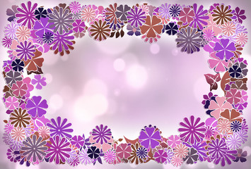 Bright floral frame isolated on purple background