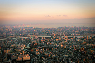 Fototapeta na wymiar Megapolis of Tokyo panorama from Skytree by sunset, Japan