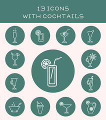 13 icons with cocktails.