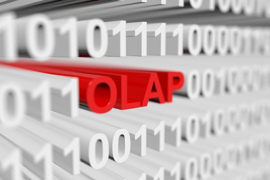 olap in the form of a binary code with blurred background 3D illustration