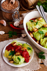 cabbage rolls with buckwheat and mushrooms