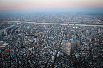 Naklejka premium Megapolis of Tokyo panorama from Skytree by sunset, Japan