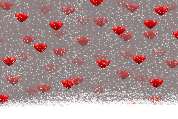 Valentine 's Day style dark. Many red hearts on snowy days.