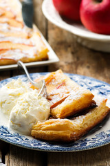 Apples puff tart with ice cream .selective focus.