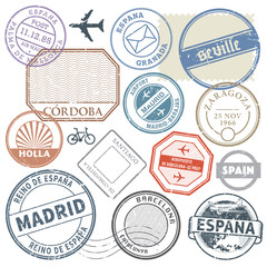 Fototapeta premium Travel stamps or adventure symbols set Spain theme, vector illus