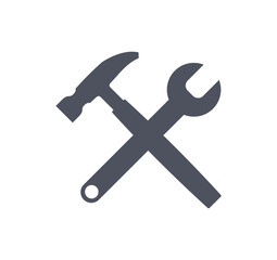 Crossed wrench and hammer vector icon. EPS 10