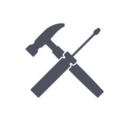 Crossed screwdriver and hammer vector icon. EPS 10