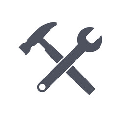 Crossed wrench and hammer vector icon. EPS 10