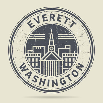 Grunge rubber stamp or label with text Everett, Washington